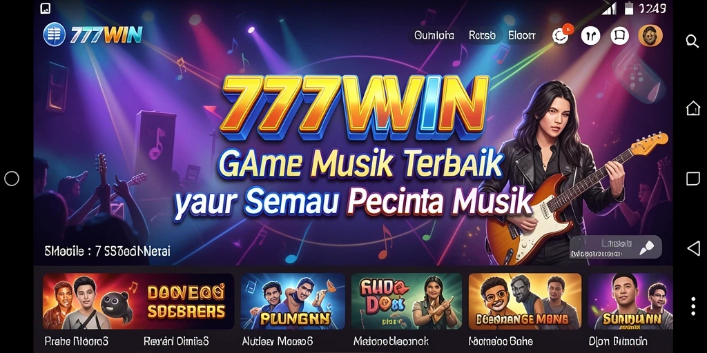 Tampilan gameplay <strong>777WIN</strong> dengan berbagai elemen musik yang menarik.