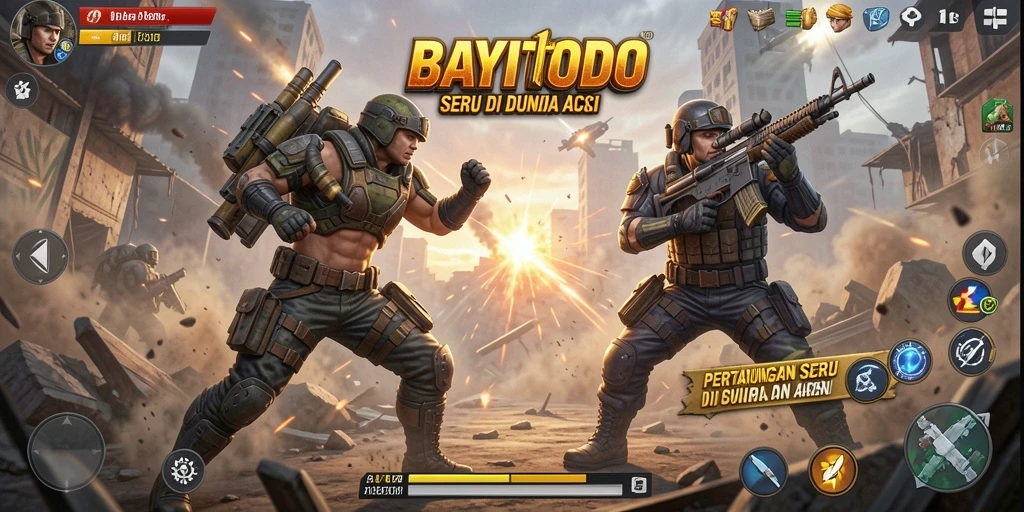 Tampilan dinamis gameplay <strong>BAYITOTO</strong> dengan karakter bertarung.