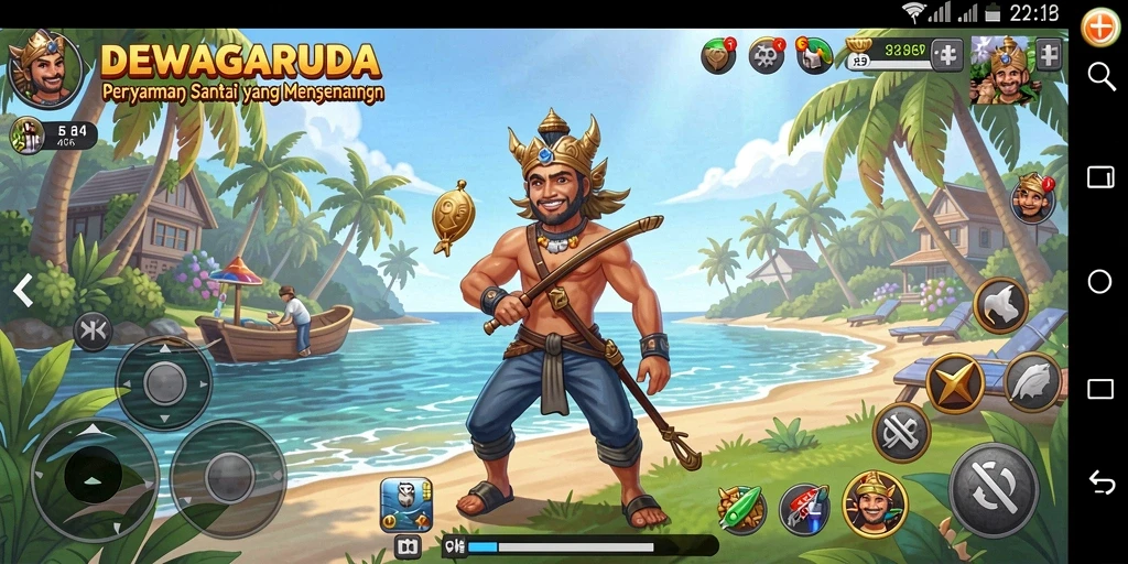 Tampilan gameplay menarik dari DEWAGARUDA yang penuh warna.