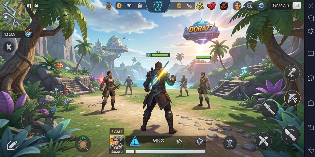 Screenshot gameplay DORA77 menampilkan eksplorasi dunia virtual yang menarik.