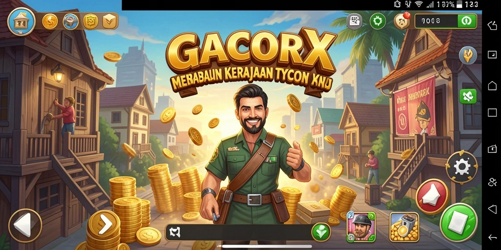 Gameplay GACORX menampilkan manajemen bisnis yang seru dan menarik.