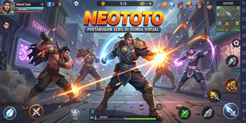 Tampilan gameplay NEOTOTO yang mendebarkan dengan pertarungan seru.