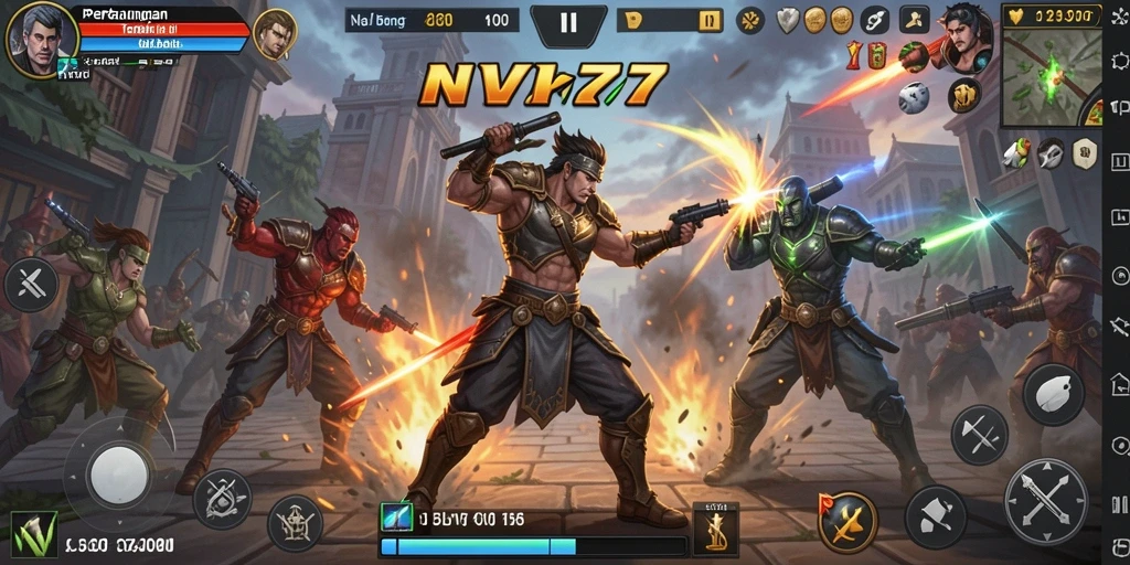 Tampilan gameplay NV77 yang seru dengan pertarungan epik antara karakter.
